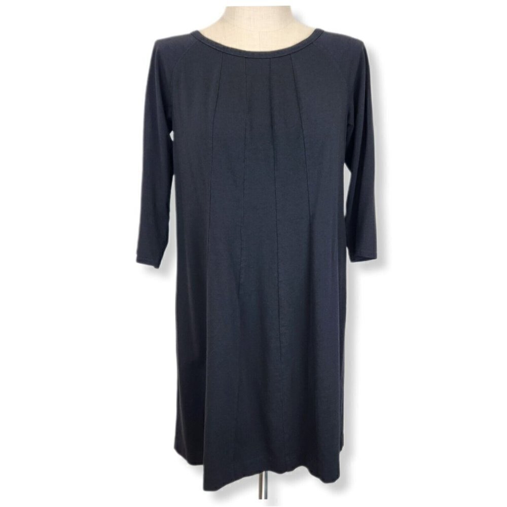 J. Jill Shift Dress Womens M Black Short Jersey Knit 3/4‎ Sleeve Scoop Neck FLAW